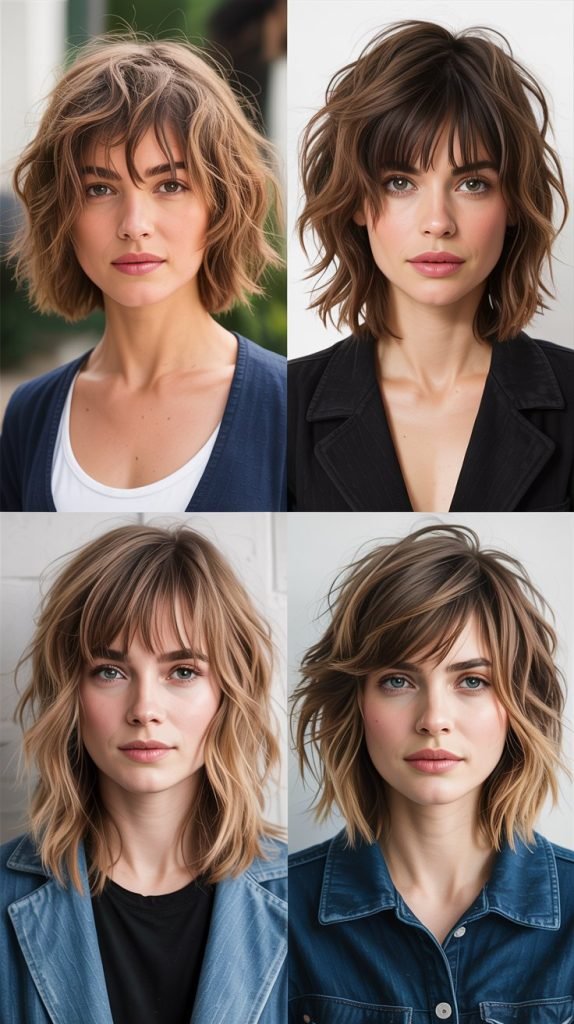  Tousled Wolf Cut With Messy Bangs