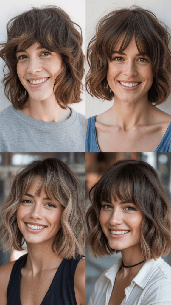  Bohemian Wavy Bob With Long Layered Bangs