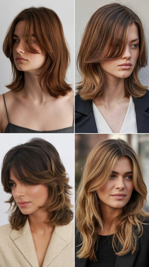  Swoopy Curtain Bangs With Medium-Length Hair