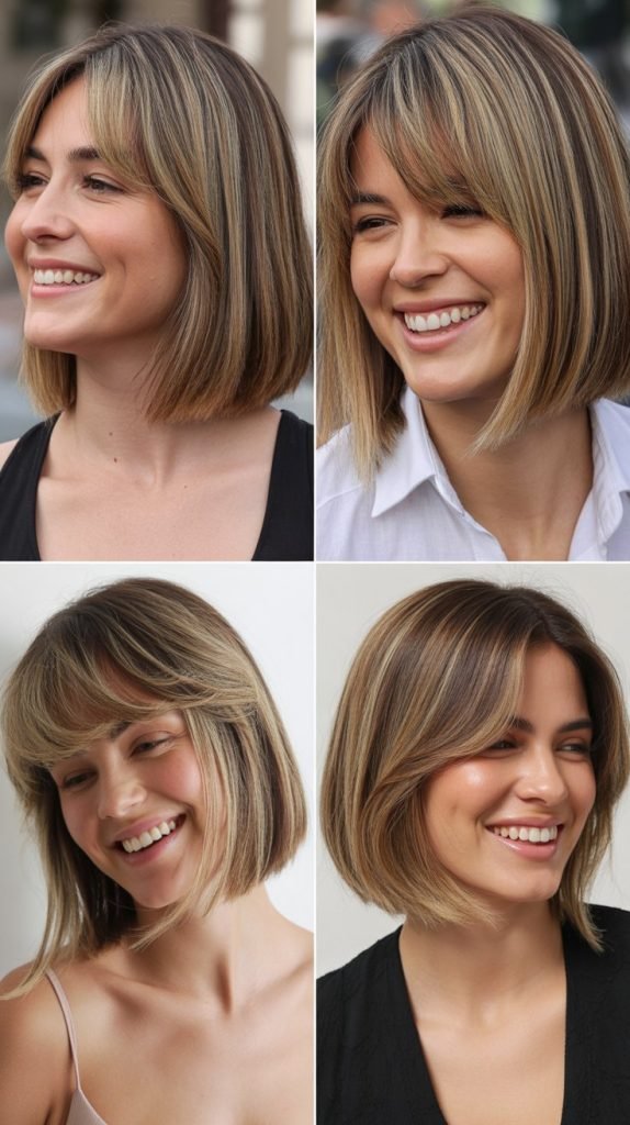  Long Bob With Side Bangs and Highlights