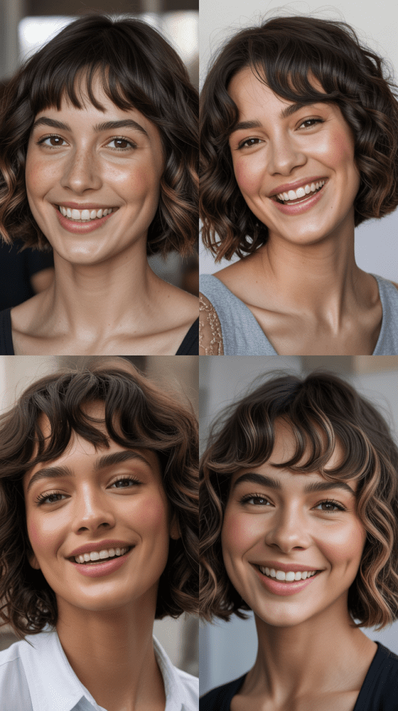 Wavy Bob With Long Eyebrow-Grazing Bangs