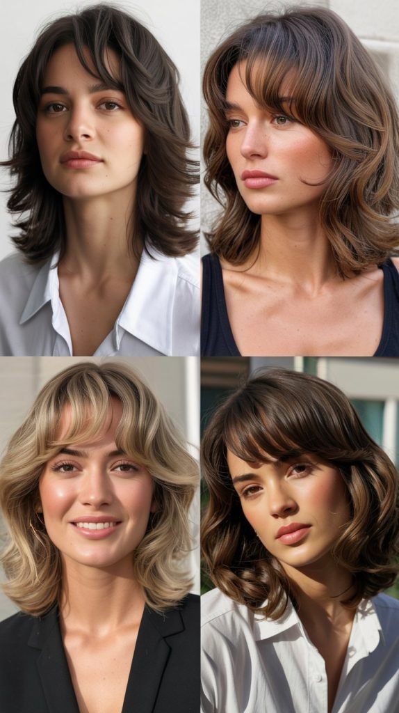 13. Feathered Medium Layers With Curtain Bangs