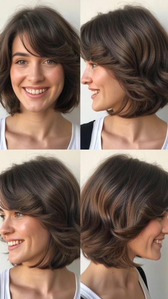 Textured Long Bob with Wispy Side Bangs