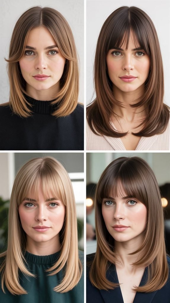  Classic Center-Parted Curtain Bangs With Straight Medium Hair