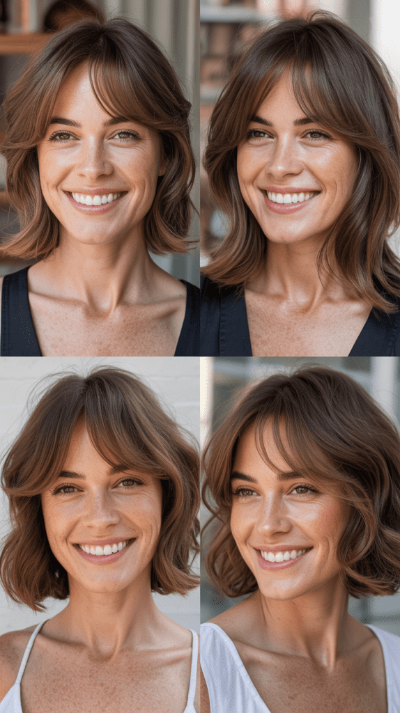 Classic Textured LOB With Wispy Curtain Bangs