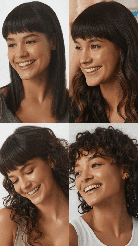  Sleek Side-Swept Style with Deep Side Part and Bangs