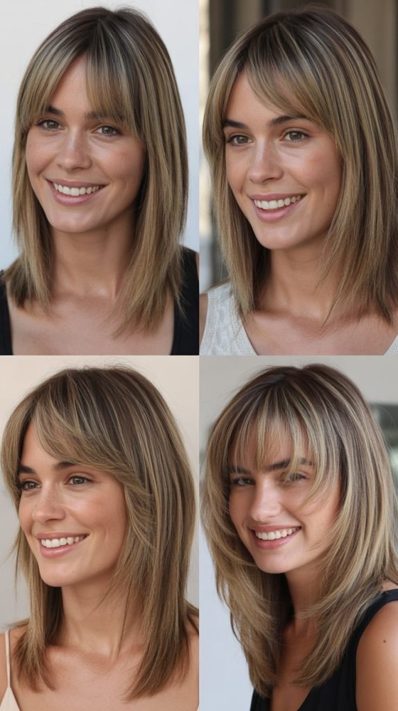  Straight Medium Hair With Feathered Wispy Bangs