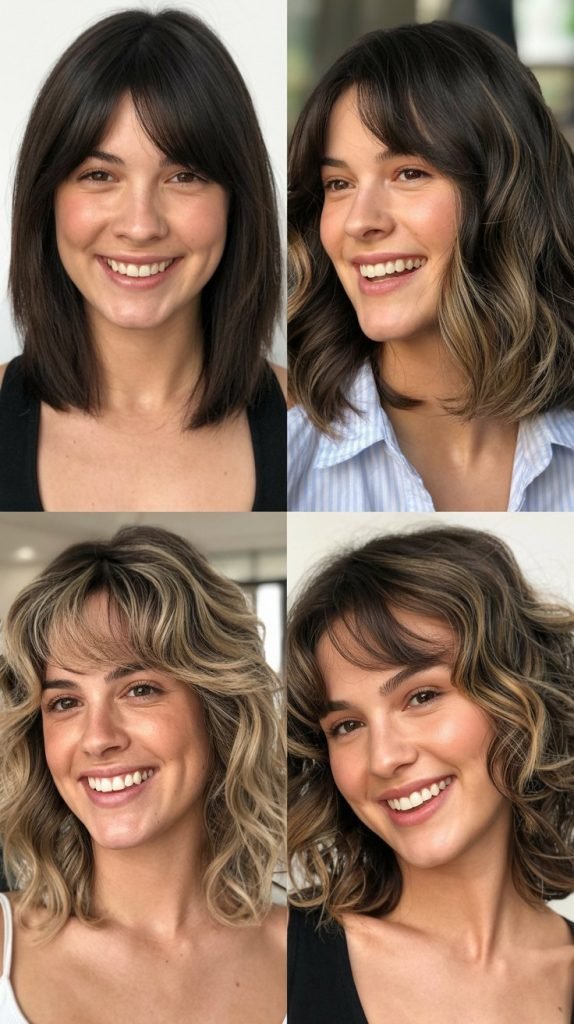 Textured Long Bob with Curtain Bangs