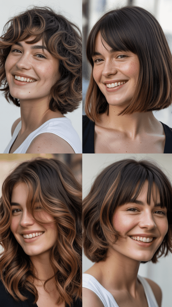 Shaggy Lob With Blunt Bangs And Dimensional Color