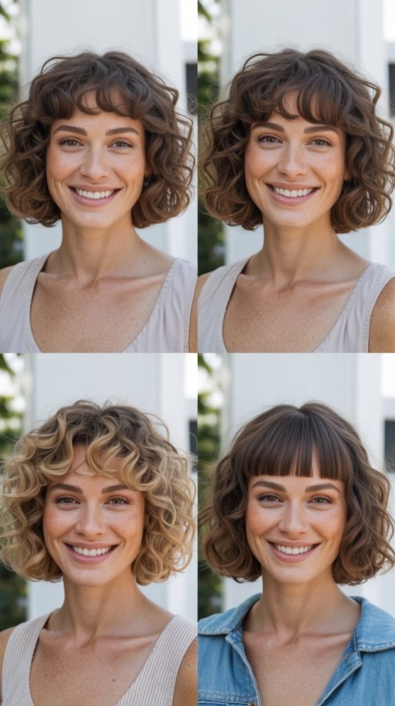Curly Bob with Curtain Bangs