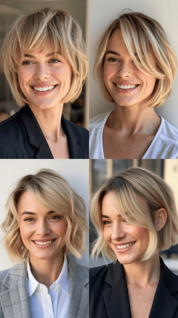 Textured Choppy Bangs with Layered Blonde Bob