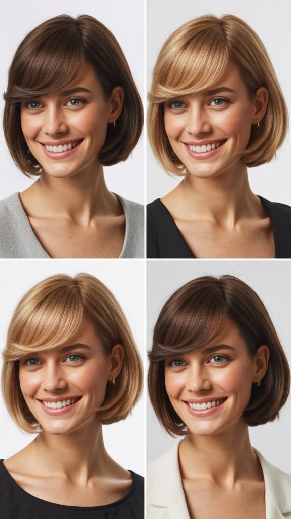 2. Rounded Bob with Curved Side Bangs