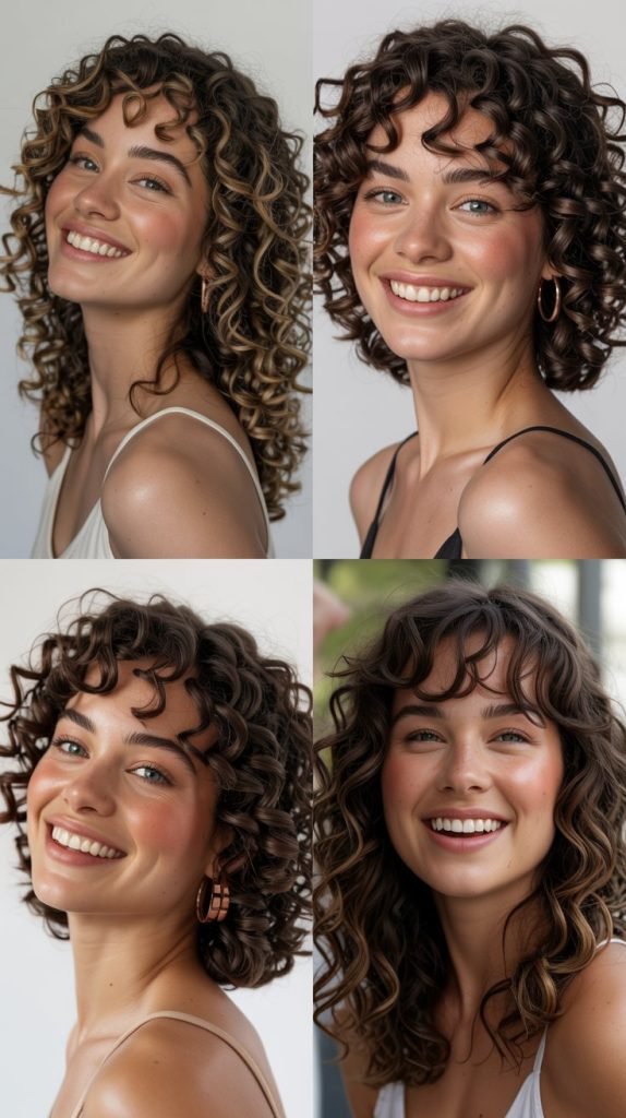 Natural Curls with Curly Side-Swept Bangs
