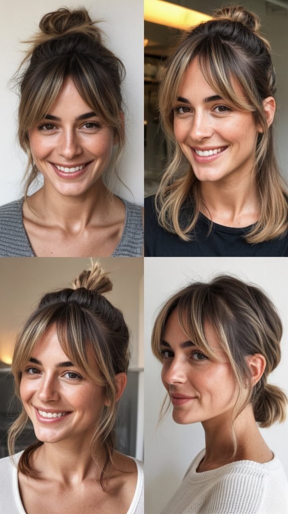 Messy Bun-Ready Hair with Growing-Out Bangs