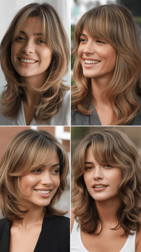 Feathered Layers With Curtain Bangs And Highlights