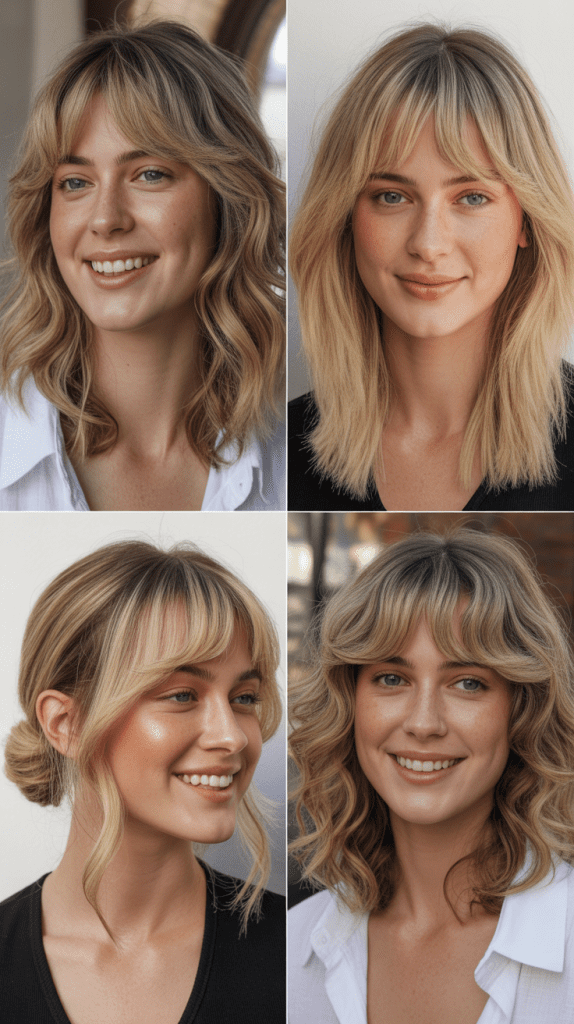 Mushroom Blonde with Piecey Curtain Bangs