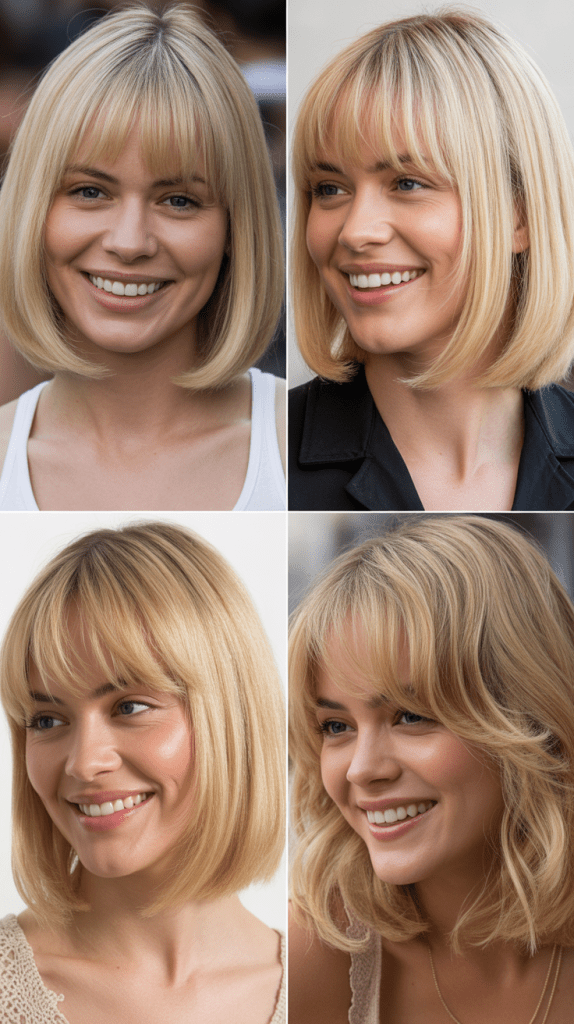 Classic Straight Medium Blonde Bob with Blunt Bangs