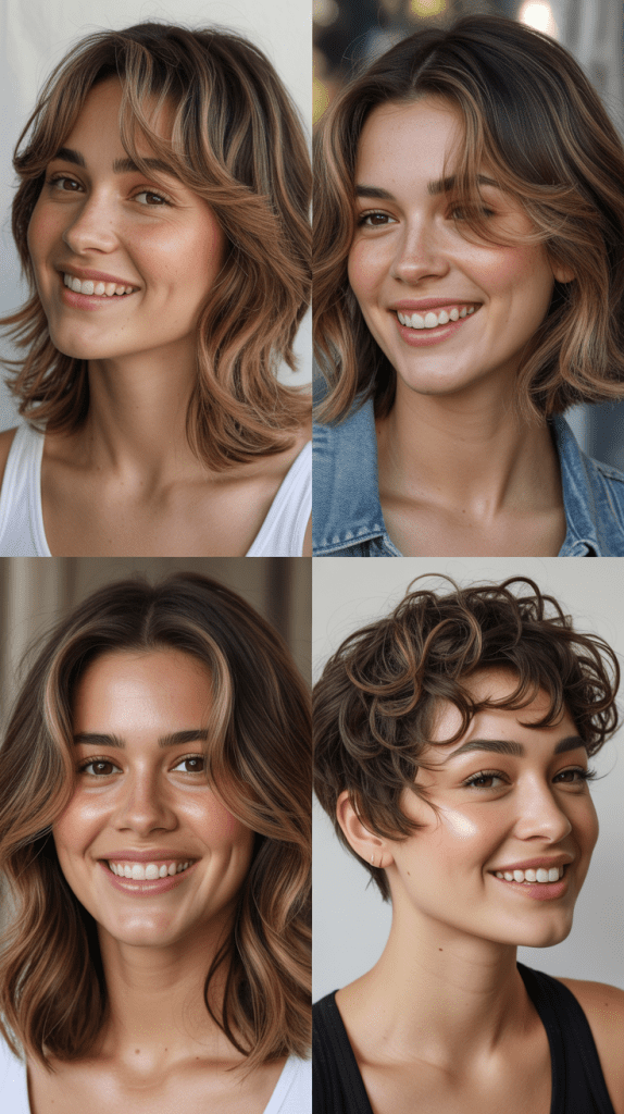 Layered Lob With Face-Framing Highlights And Curtain Bangs