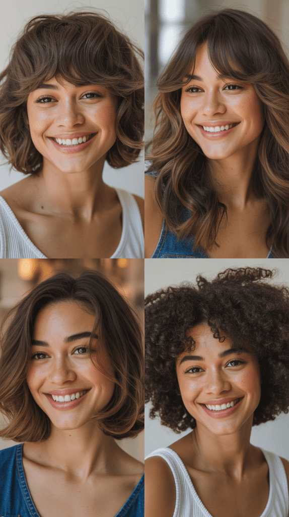 Soft Shaggy Lob With Eyebrow-Grazing Bangs