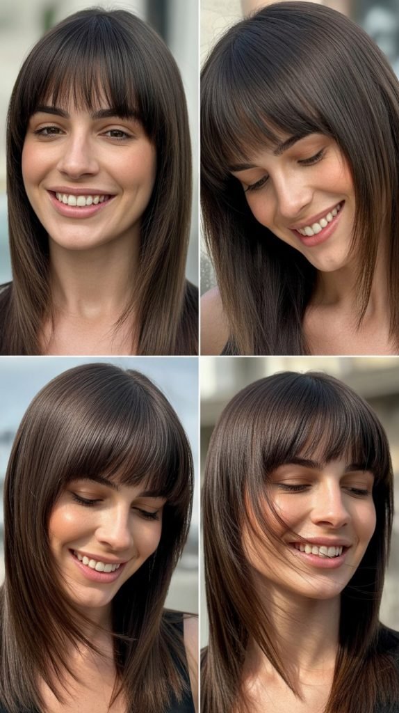  Sleek Center Part with Side-Flowing Bangs
