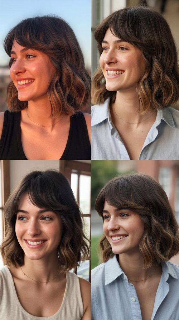 Wavy Lob with Curtain-Style Side Bangs