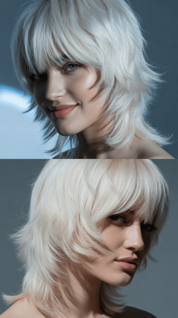 Icy Blonde Textured Layers with Curtain Fringe