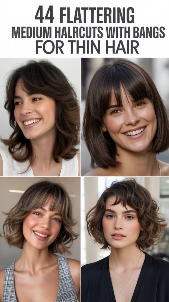 44 Flattering Medium Haircuts With Bangs for Thin Hair 44 Flattering Medium Haircuts With Bangs for Thin Hair