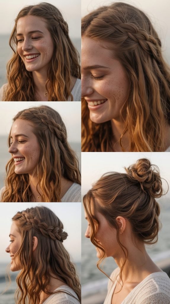 . Dutch Braid into Messy Bun