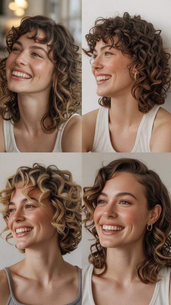 Bouncy Curls with Curved Side Fringe