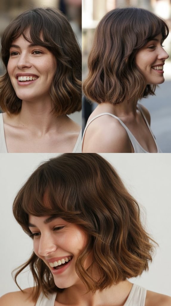 Medium Lob with Textured Curtain Bangs