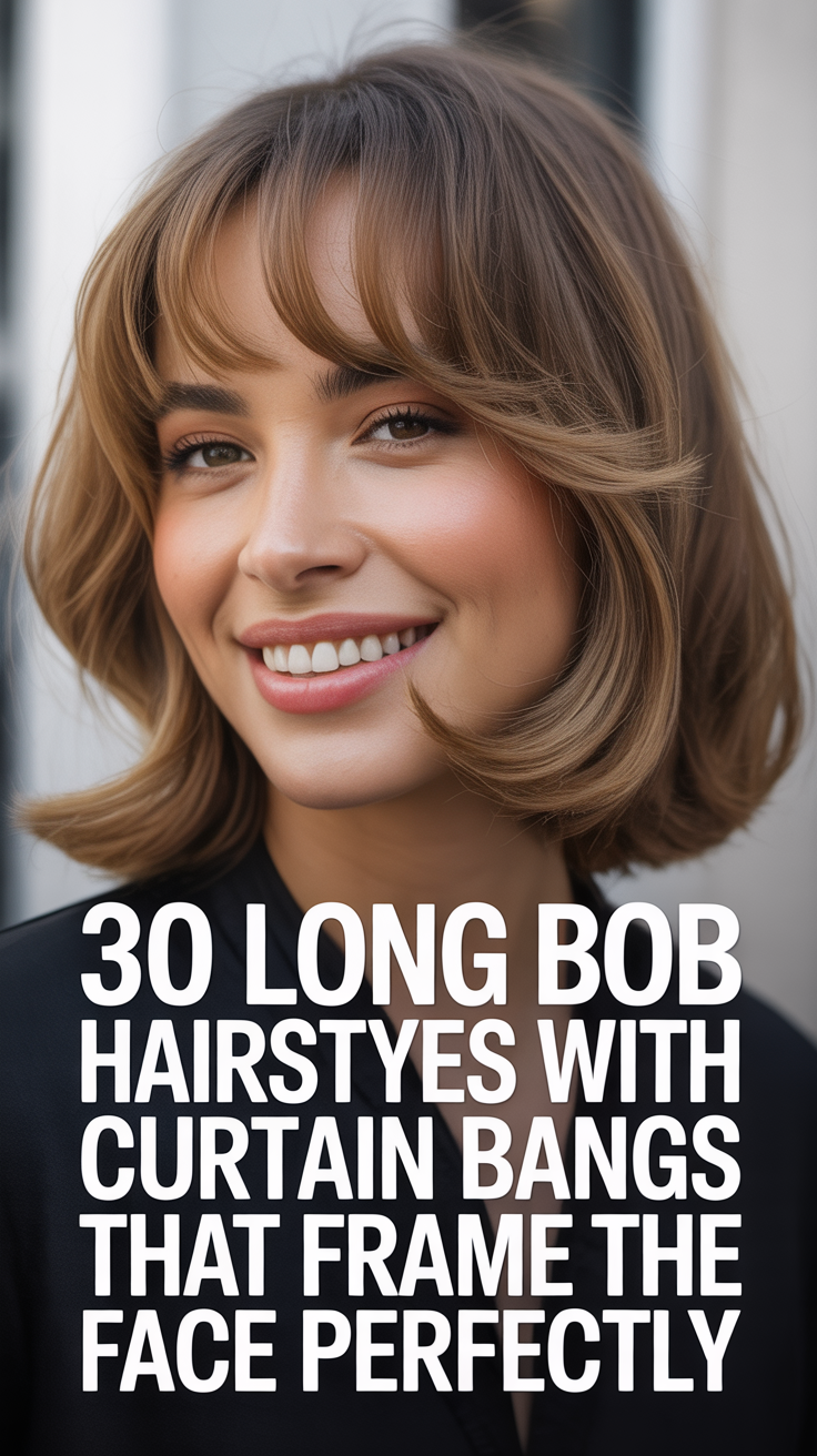 Long Bob Hairstyles With Curtain Bangs That Frame the Face Perfectly
