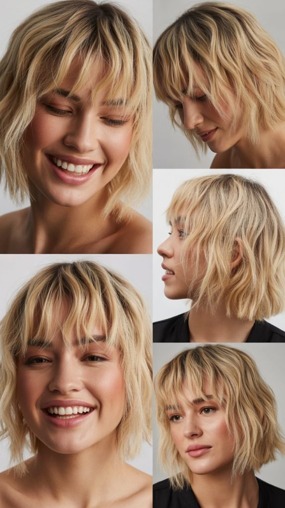 Choppy Bangs with Champagne Blonde Color