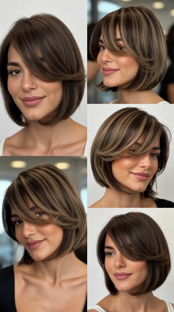 . Rounded Bob With Long Wispy Side Bangs