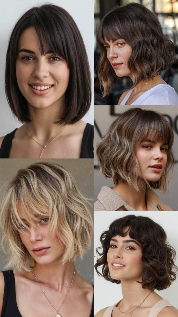 . Natural Texture Bob With Long Organic Bangs