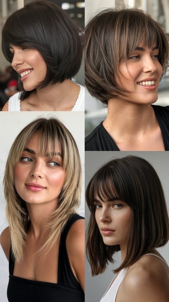 . Angled Bob With Long Wispy Bangs