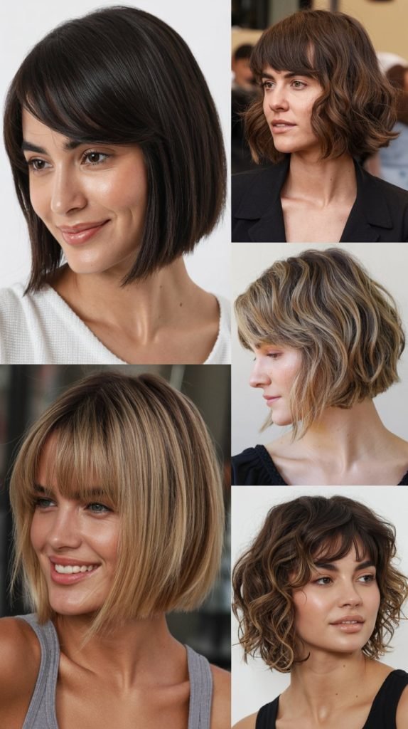  Layered Bob With Long Feathered Bangs