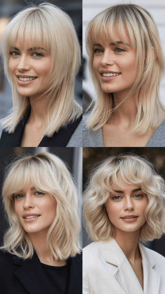 Textured Bangs with Ice Blonde Lob