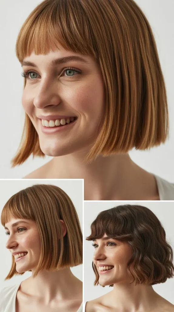 Blunt Chin-Length Cut with Bottleneck Bangs
