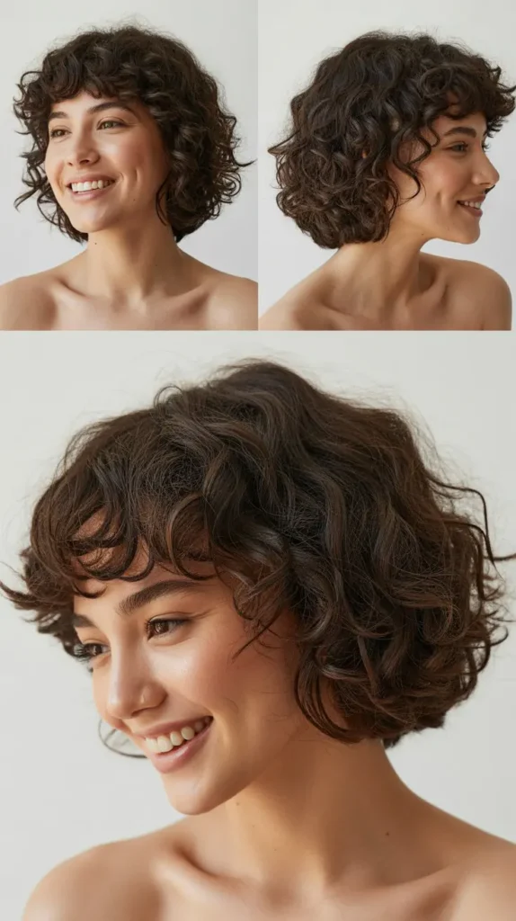 Chin-Length Curly Bob with Bangs