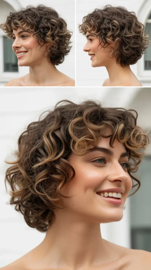 Chin-Length Curly Shag with Wispy Ends