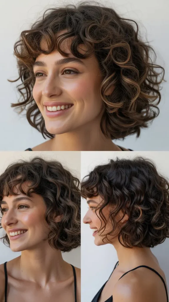 Chin-Length Curly Bob with Micro Bangs