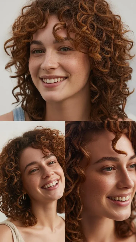 Chin-Length Natural Curl Pattern with Henna Color