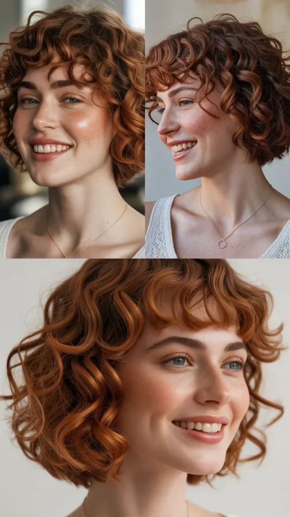Chin-Length Curly Bob with Copper Tones