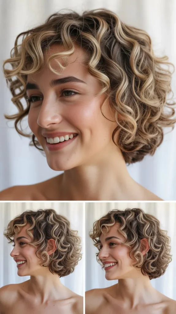 Chin-Length Curly Bob with Money Pieces