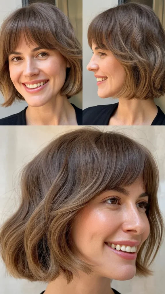  Textured Chin-Length Lob with Face-Framing Bangs
