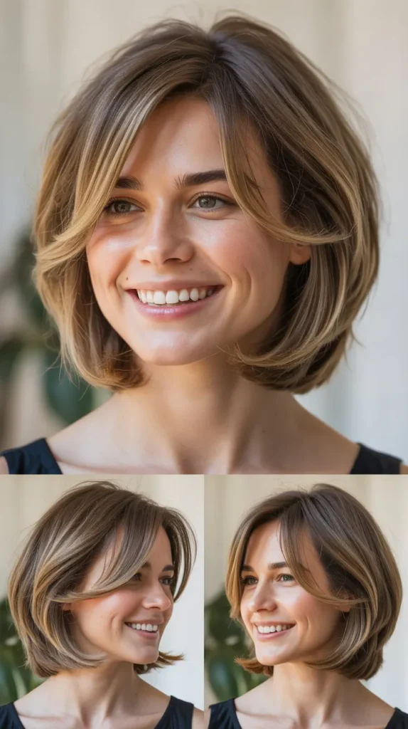 Layered Chin-Length Bob with Side-Swept Bangs