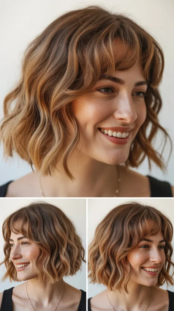 Wavy Chin-Length Bob with Curtain Bangs