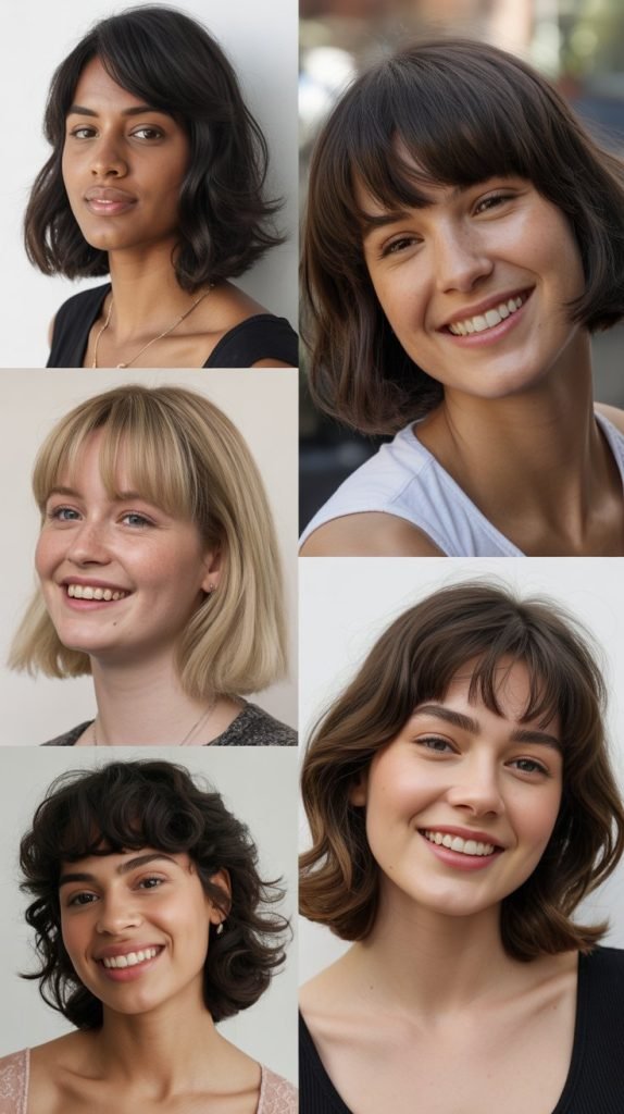 Medium-Length Collarbone Cut with Rounded Bangs