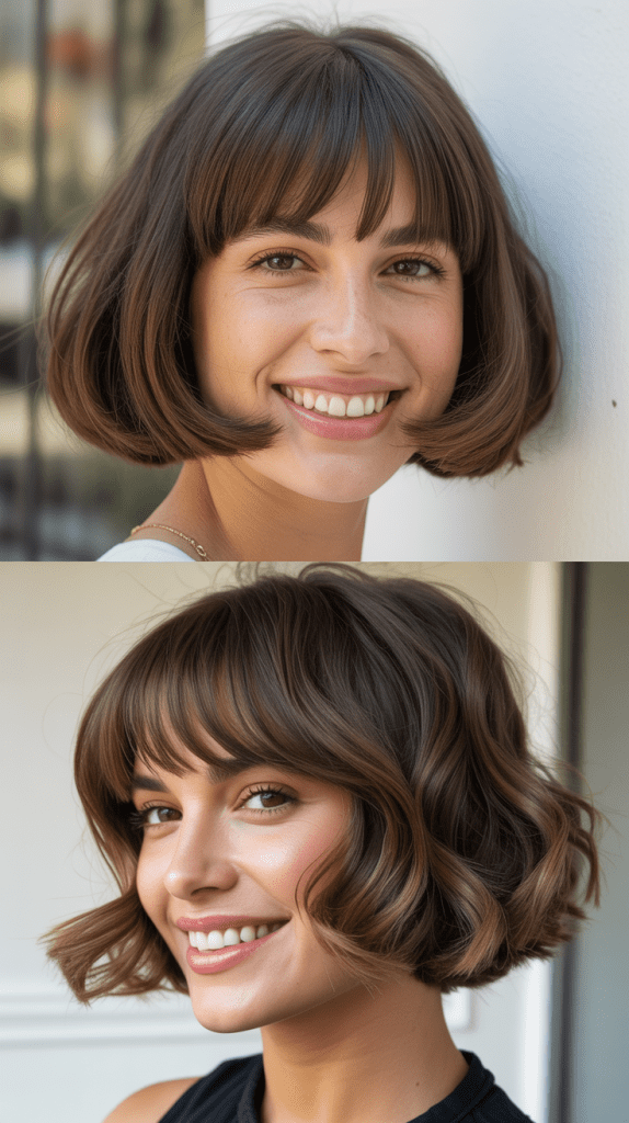  Face-Framing Bob with Feathered Bangs