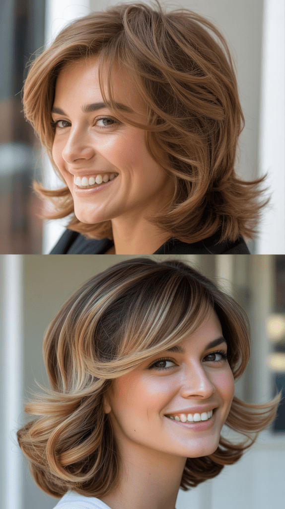 Stacked Layers with Side-Parted Bangs